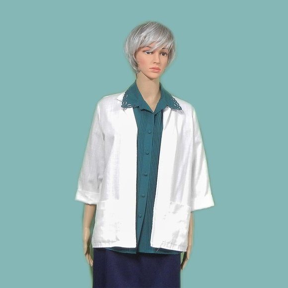 Vintage White Long Sleeve Buttonless Blazer, No Labels - Picture 1 of 8